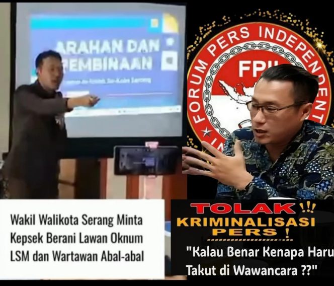 
					Noven Saputera S.H Waka FPII : Wakil Walikota Serang Jangan Asal Bicara Fahami Dulu UU Pers No.40 Tahun 1999 dan UU Nomor 14 Tahun 2008 Tentang Keterbukaan Informasi Publik*