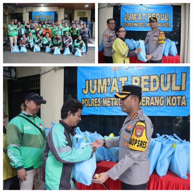 
					Kapolres Metro Tangerang Kota Bagikan Sembako untuk Pengemudi Ojol dalam Program Jumat Peduli
