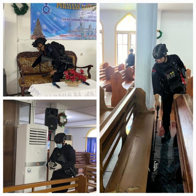 
					Detasemen Gegana Brimob Polda Banten Sterilisasi di HKBP Kota Serang, Pastikan Ibadah Natal Aman