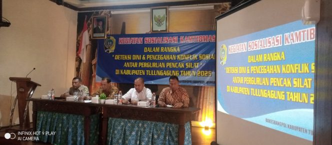 
					Deteksi Dini dan Cegah Konflik Antar Perguruan Pencak Silat,Bakespangpol Tulungagung Gelar Sosialisasi
