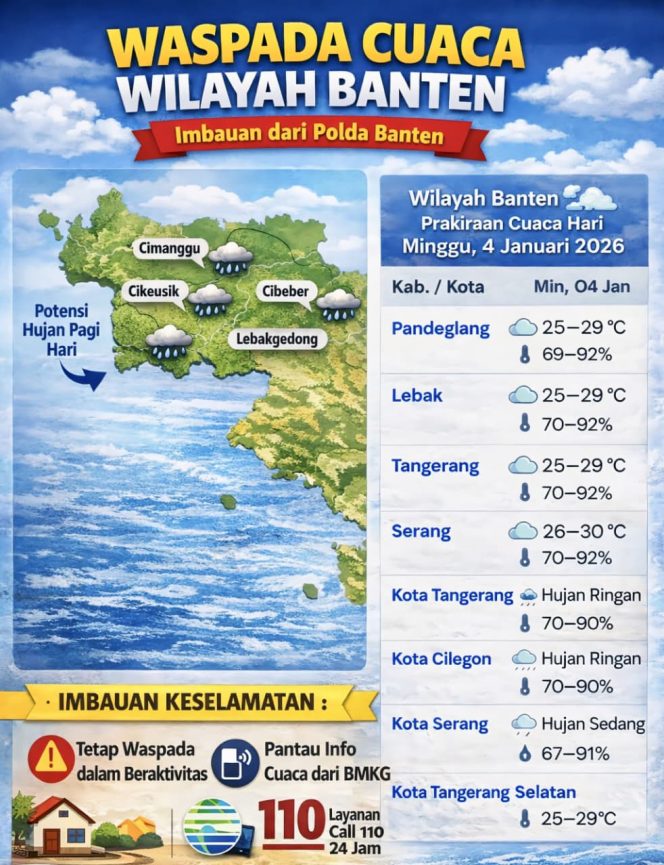 
					BMKG Prediksi Dinamika Cuaca di Banten, Polda Banten Imbau Masyarakat Tingkatkan Kewaspadaan