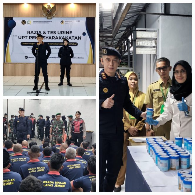 
					Sambut HBP ke-62, Lapas Jember Gelar Razia dan Tes Urine Bersama TNI-Polri