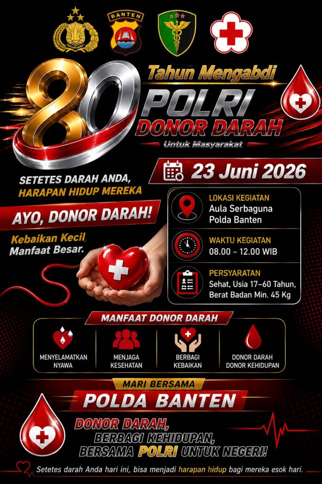 
					Semarak Hari Bhayangkara ke-80, Polda Banten Gelar Donor Darah dan Khitanan Gratis*