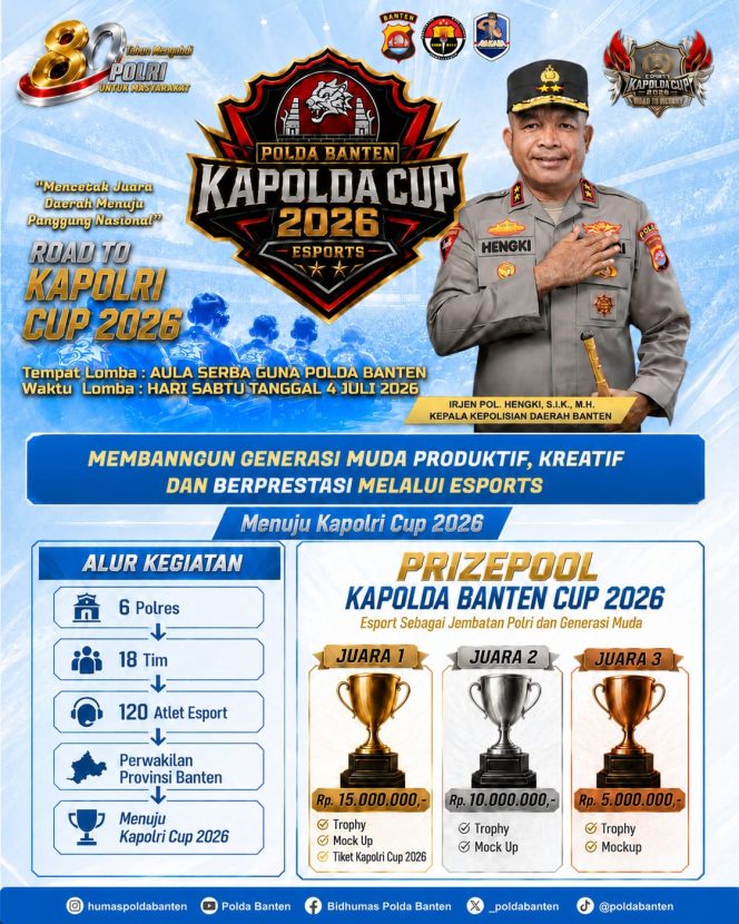 
					Polda Banten Akan Gelar Turnamen Esports Kapolda Cup 2026, Jaring Atlet Berprestasi Menuju Kapolri Cup*